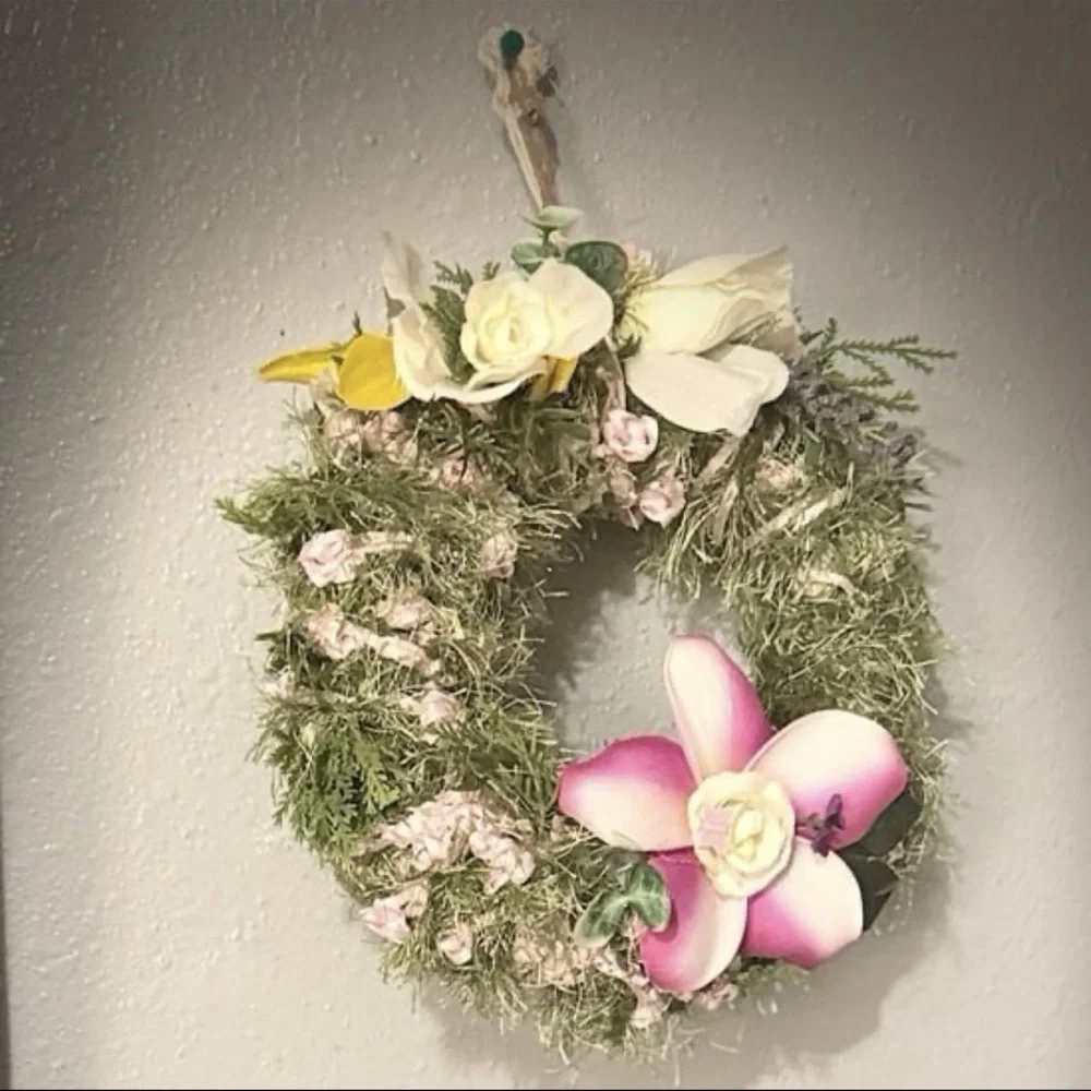 808 beads Floral Wreath with Pink and Cream Flowers